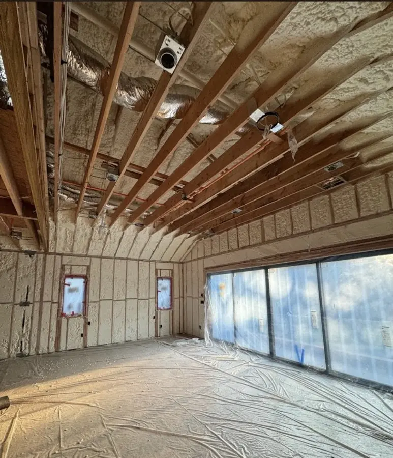 Interior walls and ceiling insulated with spray foam during new construction in Glendale